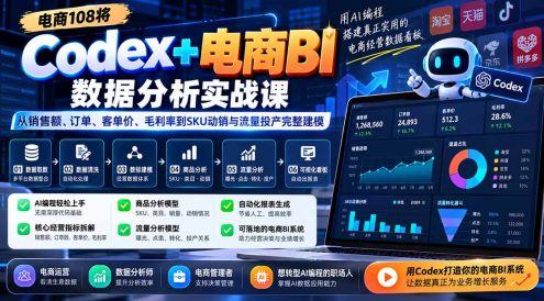 Codex+电商BI数据分析实战课-更新:从销售额、订单、客单价、毛利率到SKU动销与流量投产完整建模