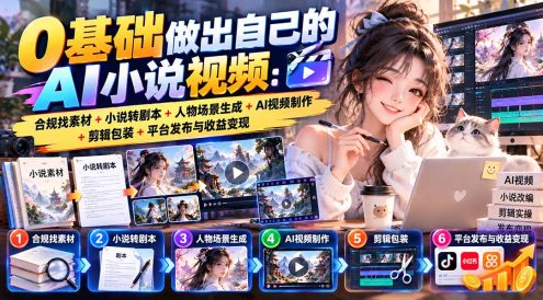 0基础做出自己的AI小说视频:合规找素材+小说转剧本+人物场景生成+AI视频制作+剪辑包装+平台发布与收益变现