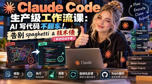 Claude Code 生产级工作流课:AI 写代码不翻车!告别 spaghetti & 技术债【原创双语字幕】