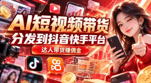 【AI短视频带货】分发到抖音快手平台,达人带货赚佣金