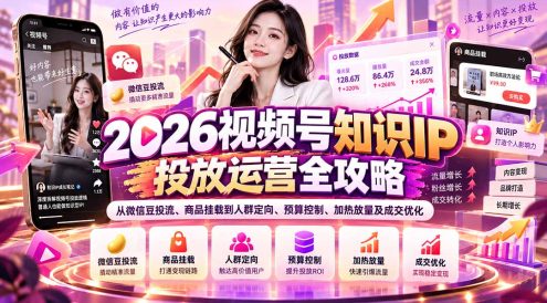 2026视频号知识IP投放运营全攻略：从微信豆投流、商品挂载到人群定向、预算控制、加热放量及成交优化