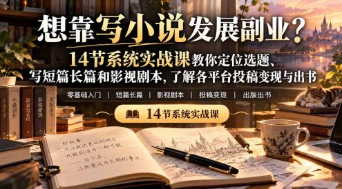 【无水印】想靠写小说发展副业?14节系统实战课教你定位选题、写短篇长篇和影视剧本,了解各平台投稿变现与出书