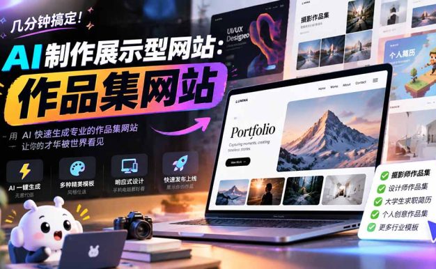 几分钟搞定,AI制作展示型网站制作:作品集网站,用AI快速生成专业的作品集网站,接单变现!