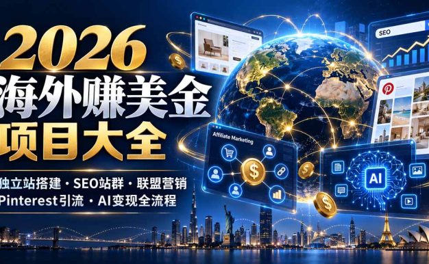 2026海外赚美金项目大全:独立站搭建、SEO站群、联盟营销、Pinterest引流与AI变现全流程