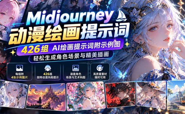 Midjourney动漫绘画提示词:426组AI绘画提示词附示例图,轻松生成角色场景与精美插画
