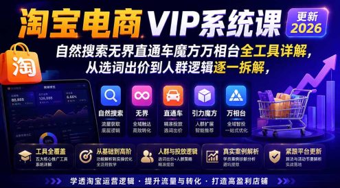 2026淘宝电商终局之战VIP课-更新1029:自然搜索+直通车+无界+精准人群,系统掌握测款动销与全店推广布局方法