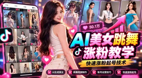 AI美女跳舞涨粉教学,AI生成美女,跳舞视频制作,账号运营与快速起号涨粉