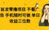 零撸项目 不看广告 手机随时可做 单日收益三位数