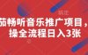 番茄畅听音乐推广项目，实操全流程日入3张