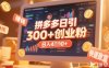 拼多多创业引流项目，每天吸引200+付费创业粉，实现日入多张+稳定收益