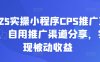 2025实操小程序CPS推广项目，自用推广渠道分享，实现被动收益