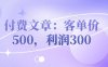 付费文章：客单价500，利润300