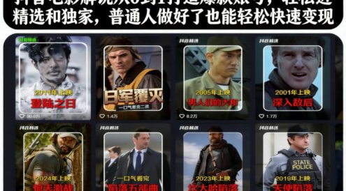 抖音电影解说从0到1打造爆款账号，轻松进精选和独家，普通人做好了也能轻松快速变现