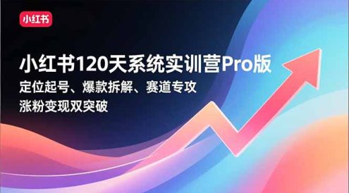 小红书120天系统实训营Pro版，定位起号、爆款拆解、赛道专攻，实现涨粉变现双突破