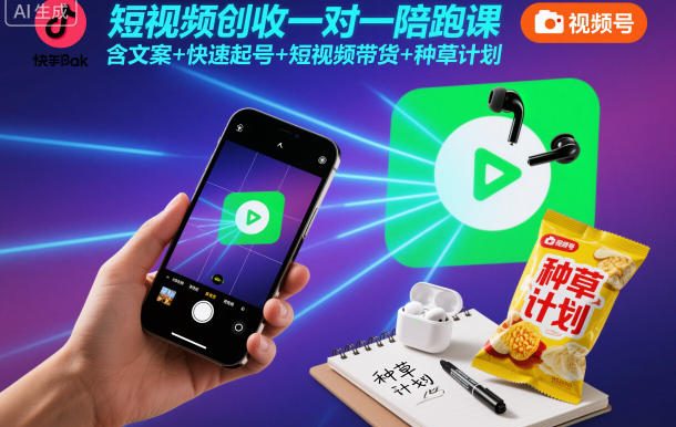 短视频创收一对一陪跑课,含文案+快速起号+短视频带货+种草计划