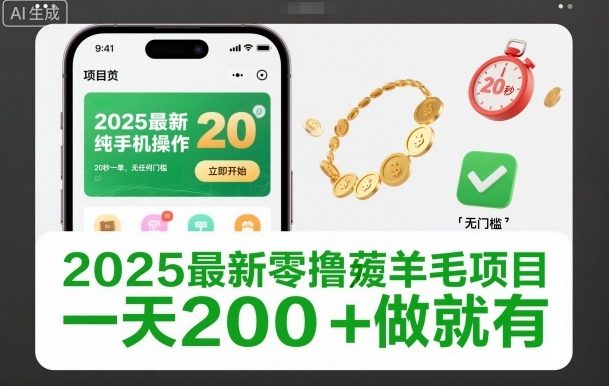 2025最新零撸薅羊毛项目,纯手机操作,20秒一单,无任何门槛,一天200+做就有【揭秘】