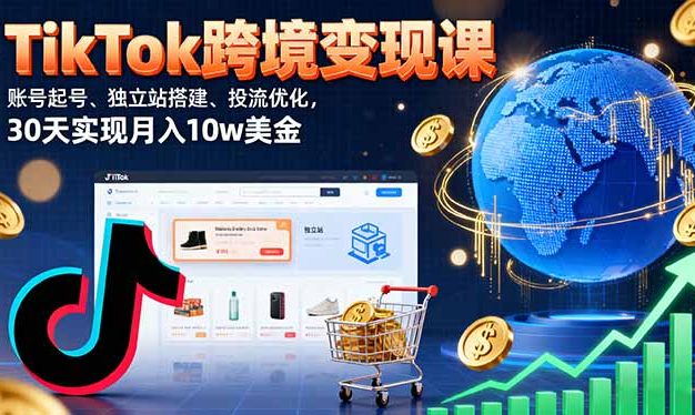 TikTok跨境变现课:账号起号、独立站搭建、投流优化,30天实现月入10w美金