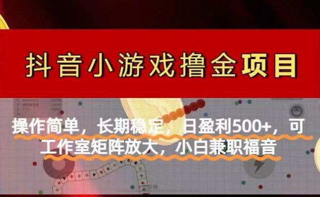【抖音小游戏发行人计划项目】操作简单，长期稳定，日盈利500+，可工作…