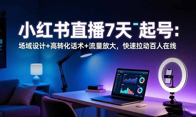 小红书直播7天起号:场域设计+高转化话术+流量放大,快速拉动百人在线
