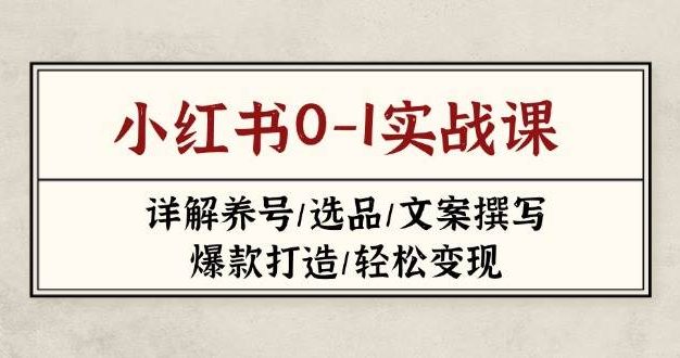 小红书0-1实战课(2023-2025)，详解养号/选品/文案撰写/爆款打造/轻松变现