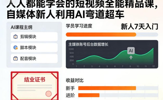 人人都能学会的短视频全能精品课,自媒体新人利用AI弯道超车
