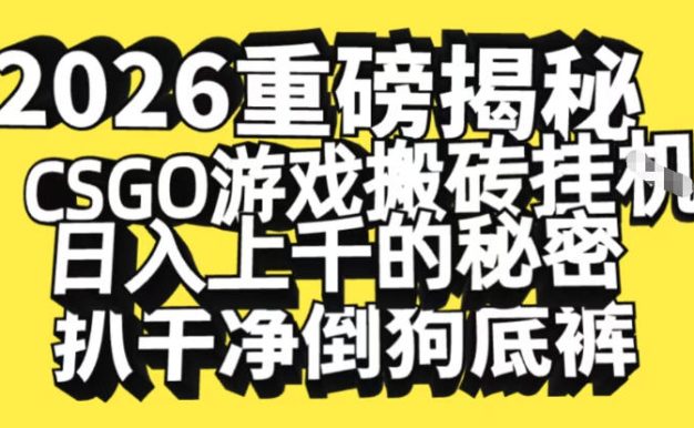 2026开年重磅解密，CSGO游戏搬砖挂G日入1k+的秘密，把倒狗的底裤扒干【揭秘】