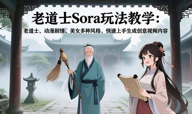 老道士Sora玩法教学：老道士、动漫剧情、美女多种风格，快速上手生成创意视频内容