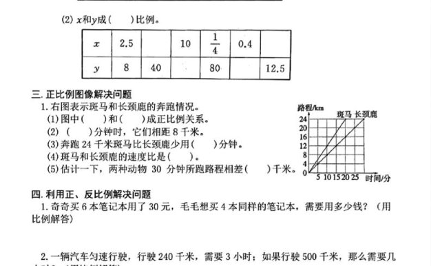 六下数学期中复习必考正反比例填空
