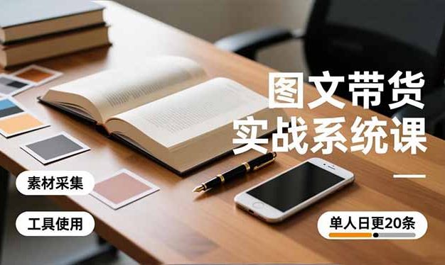 图文带货实战系统课,工具使用、素材采集、防同质化,单人日更20条月入3w+