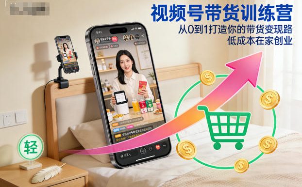视频号带货训练营,从0到1打造你的带货变现路,低成本在家创业