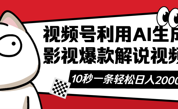 视频号AI解说视频，利用AI软件生成原创爆款影视解说视频，10秒钟一条，…