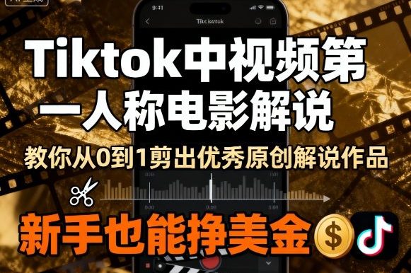 Tiktok中视频第一人称电影解说,教你从0到1剪出一个优秀的原创解说作品,新手也能挣美金