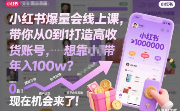 小红书爆量会线上课，带你从0到1打造高收益带货账号，想靠小红书带货年入100w？现在机会来了！(更新)