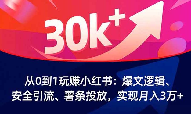 从0到1玩赚小红书:爆文逻辑、安全引流、薯条投放,实现月入3万+