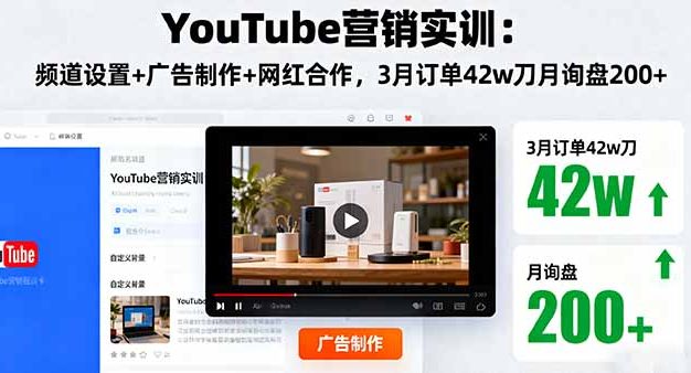 YouTube营销实训:频道设置+广告制作+网红合作,3月订单42w刀月询盘200+