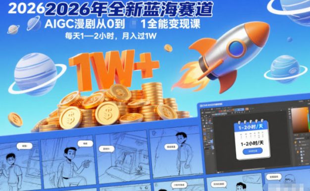 2026年全新蓝海赛道AIGC漫剧从0到1全能变现课,每天1—2小时,月入过1W