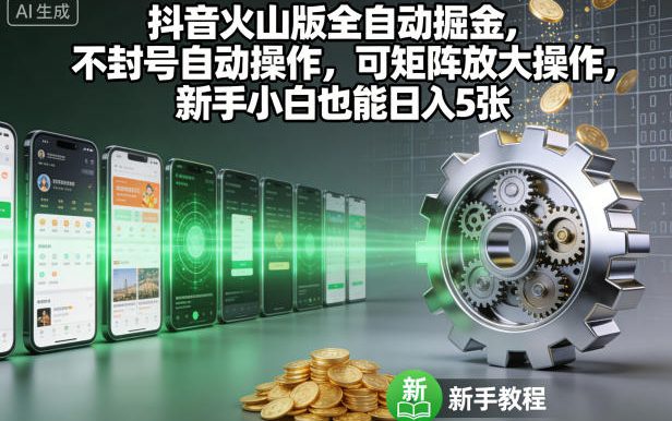 抖音火山版全自动掘金,不封号自动操作,可矩阵放大操作,新手小白也能日入5张【揭秘】