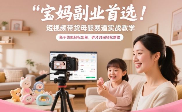 宝妈副业首选！短视频带货母婴赛道实战教学，新手也能轻松出单，碎片时间轻松增收