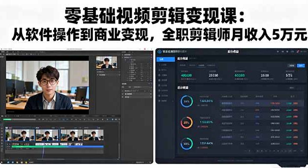 零基础视频剪辑变现课:从软件操作到商业变现,全职剪辑师月收入5万元
