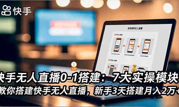 快手无人直播0-1搭建:7大实操模块,教你搭建快手无人直播,新手3天搭建月入2万+