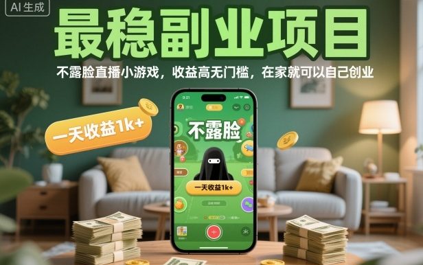 最稳副业项目,不露脸直播小游戏,收益高无门槛,一天收益1k+,在家就可以自己创业【揭秘】