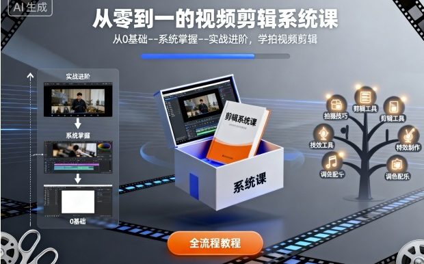 从零到一的视频剪辑系统课,从0基础–系统掌握–实战进阶,学拍视频剪辑