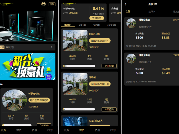 Fidelity充电桩投资理财系统源码-前端uniapp纯源码+后端PHP