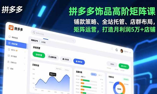 拼多多饰品高阶矩阵课，铺款策略、全站托管、店群布局，矩阵运营，打造月利润5万+店铺