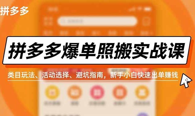 拼多多爆单照搬实战课,类目玩法、活动选择、避坑指南,新手小白快速出单赚钱