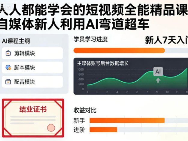 人人都能学会的短视频全能精品课,自媒体新人利用AI弯道超车