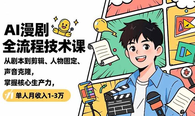AI漫剧全流程技术课,从剧本到剪辑、人物固定、声音克隆,掌握核心生产力,单人月收入1-3万