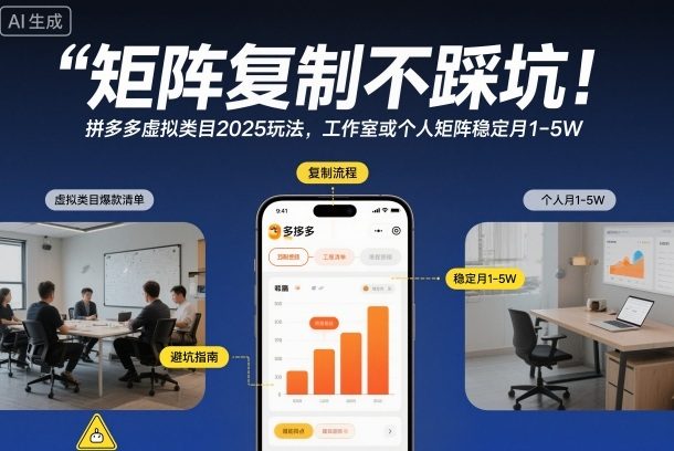 矩阵复制不踩坑!拼多多虚拟类目2025玩法,工作室或者个人矩阵稳定月1-5W【揭秘】
