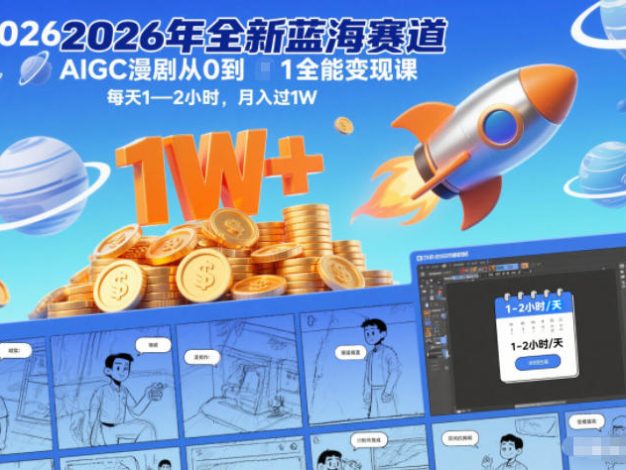 2026年全新蓝海赛道AIGC漫剧从0到1全能变现课,每天1—2小时,月入过1W
