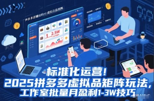 标准化运营!2025拼多多虚拟品矩阵玩法,工作室批量月盈利1-3W技巧【揭秘】